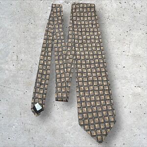 Woodward Silk Tie Brown Gold‎ Geometric Square Pattern USA Made Necktie